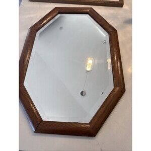 Vintage Oak Framed Octagon Hanging Mirror 27x19